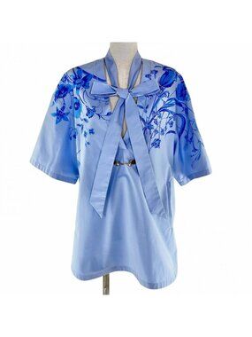 Gucci Leather Horsebit with Ribbon Tie Cotton Short Sleeve Shirt